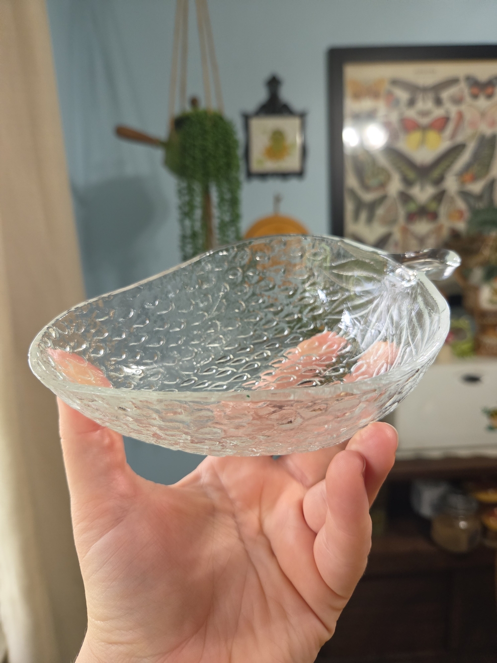 Vintage Clear Glass Strawberry Shaped Trinket Dish Candy Nut Bowl Serving Dish